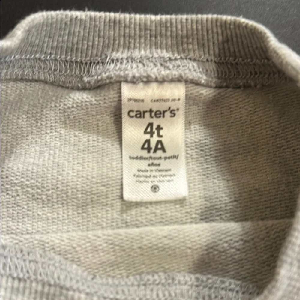 Carter's Gray 4T Sweatshirt with Yellow Construction Print Dinosaur; with Pocket